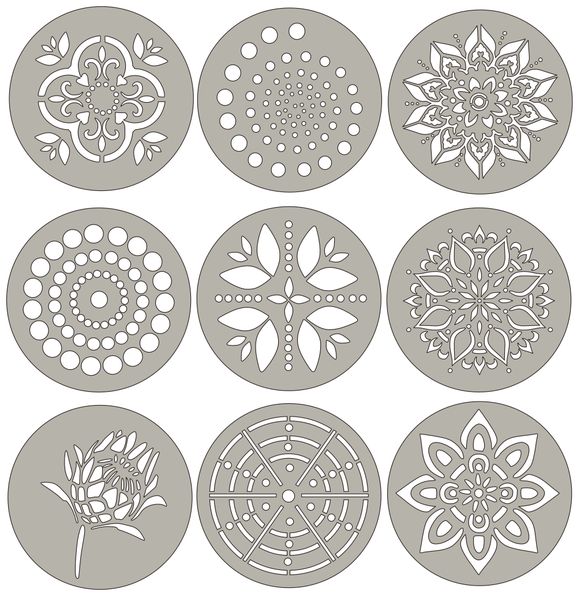 Collection of 9 beautiful coaster size stencils (9.5 cm)
