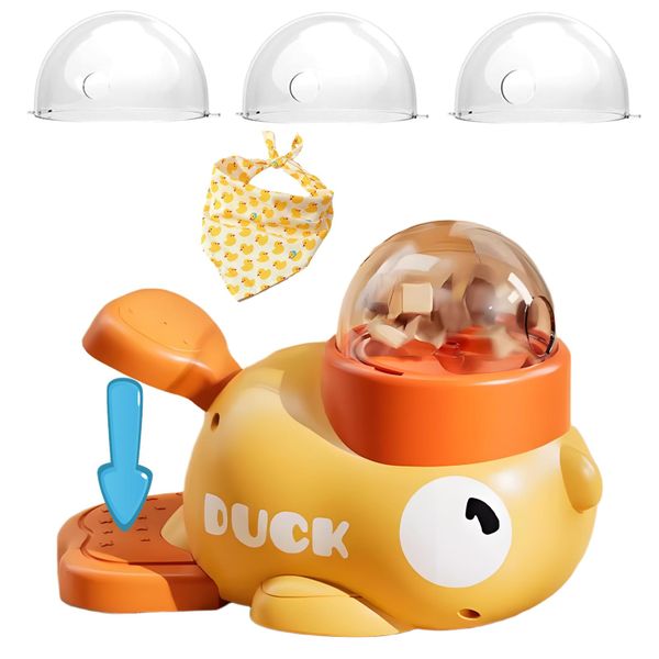 Yellow Duck Cat Feeder Toy with Duck Bib,Interactive Treat Dispenser