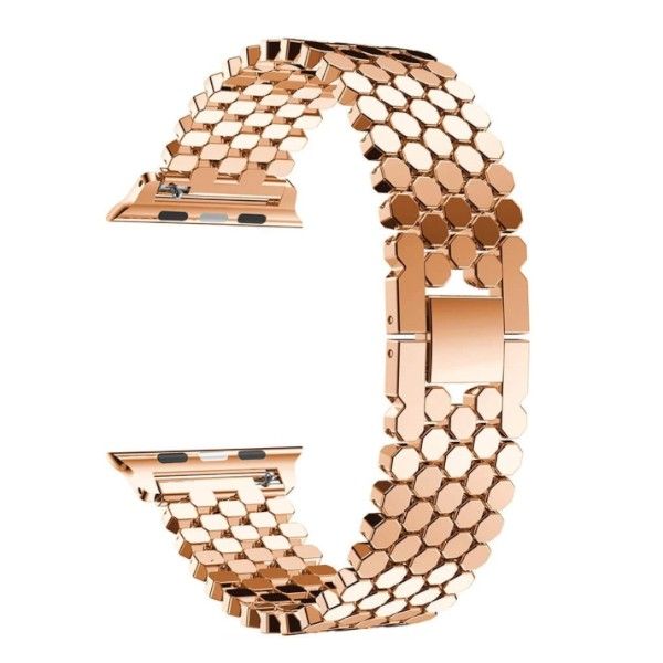Octagonal Design Metal Apple Watch Strap With Adjustable Links - Rose Gold