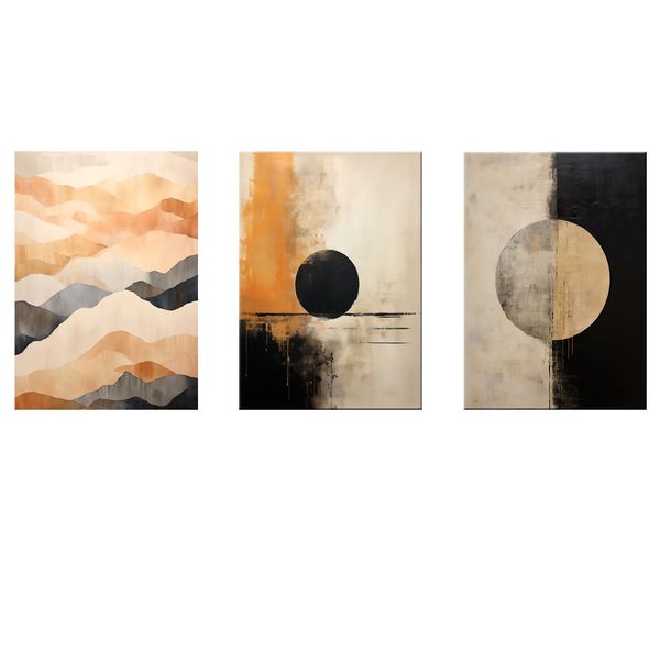 Canvas-Art-3 Pieces Black &amp; Brown Moon Abstract Wall Art