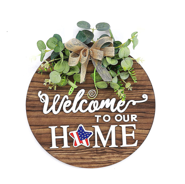 Wooden Round "Welcome Home" Wall and Front Door Hanging Plaque