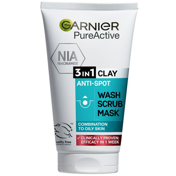 Garnier Pure Active 3-in-1 Clay, Wash, Scrub, Mask - 50ml