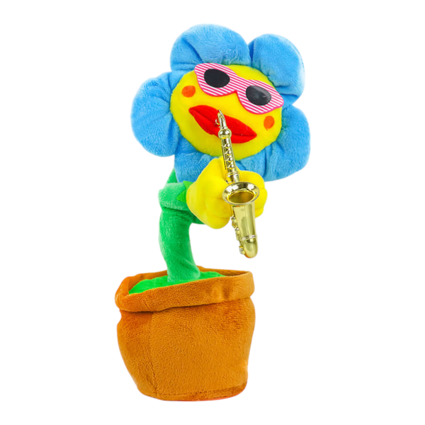 Trumpet Playing Dancing Blue Flower Interactive Talking Toy - Multicolor
