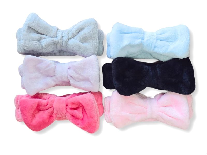 Fluffy Soft Cosmetic Makeup Spa Bow Headband - 6 pack