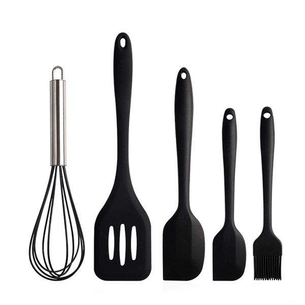 Pack of 5 Non-Stick Silicone Baking Kitchen Utensils Set - Black