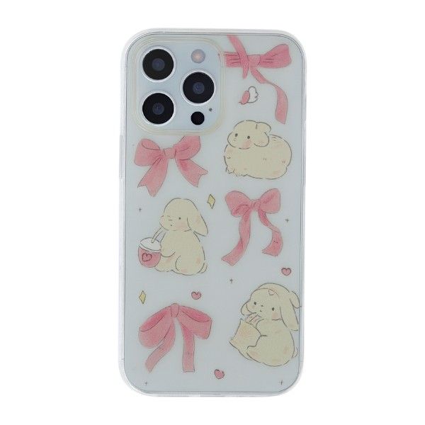 Clear Phone Case With Bunnies &amp; Pink Bows - Compatible With iPhone