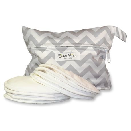 BiddyKins - Nursing Pads - 8 White Washable Breast Pads & Waterproof Pouch Image