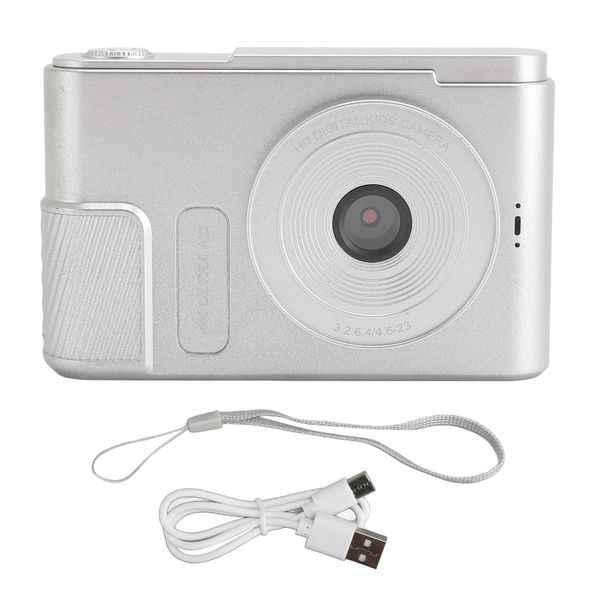 48MP 4K Kids Camera - 16X Zoom, 2.4" Screen, Vlog Silver