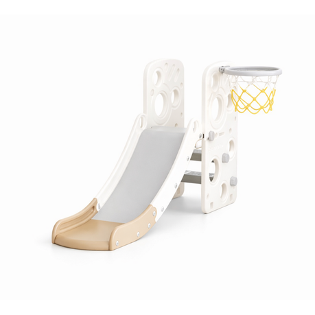 2-in-1 Toddler Freestanding Activity Slide- with Basketball Hoop - Coffee Image