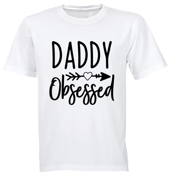 Daddy Obsessed Birthday Christmas Gift Kids TShirt- WHITE