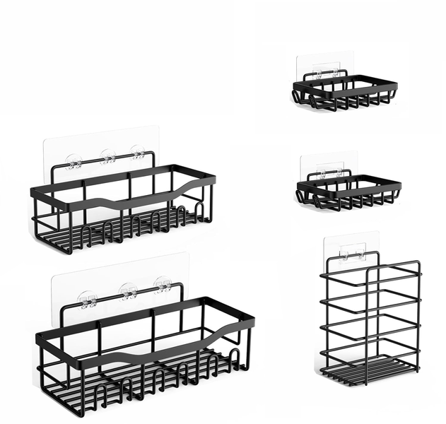 5Pack Adhesive Shower Rack Set - Stainless Steel Bathroom Shelves