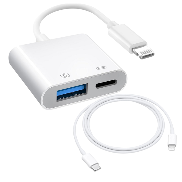 Lightning to USB 3 Camera Adapter with Charging Port &amp; USB-C Charging Cable