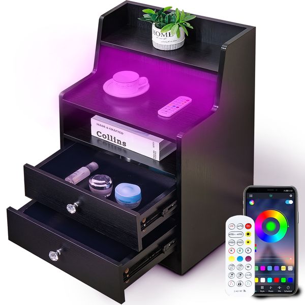 Side Table Nightstand Storage Drawer Adjustable image