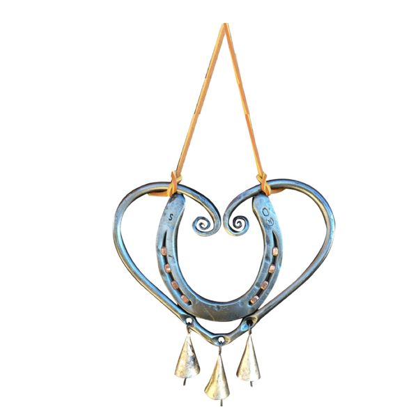 Decor Metal Hanging Lucky Love Horse Shoe Heart Wind Chime (25cm)