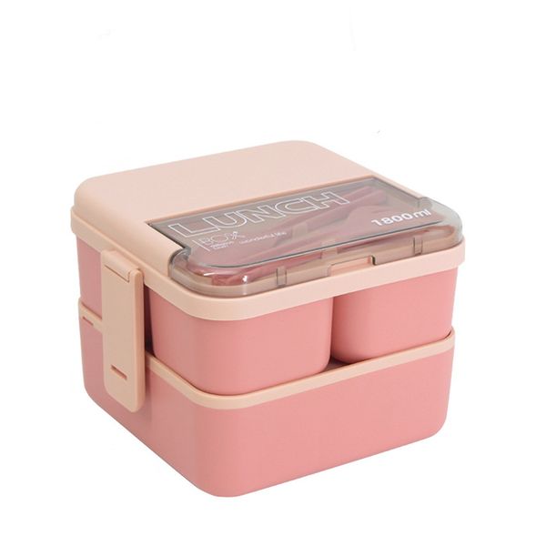 1800ml Lunch Box Set Bento Box 2 Layers Leakproof Containers Kids Adults