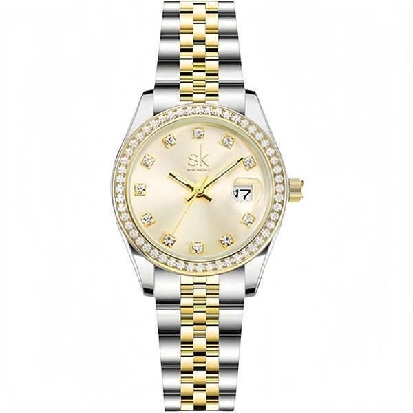 Quartz Watch Women's Cryst Accented with Solid Alloy Steel Band Elegant