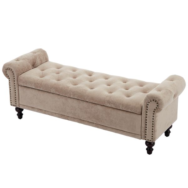 Velvet Storage Bench with Classified Storage for Bedroom and Living Room