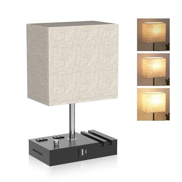 Table Lamp with 2 USB Ports &amp; 2 AC Outlets,Phone Stand Night Light