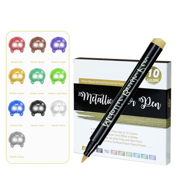 10 Colors Soft Tip Metallic Markers, Doodle Pens, Suitable for Painting