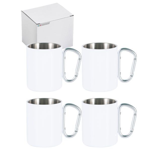 Sublimation Mug 300ml Stainless Steel camping Mug with Lid Silver (Pack 4)