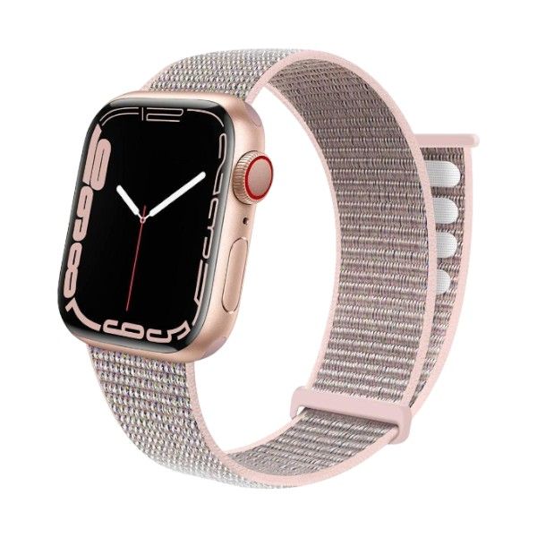 Nylon Elastic Woven Apple Watch Strap With Velcro Strap - Beige