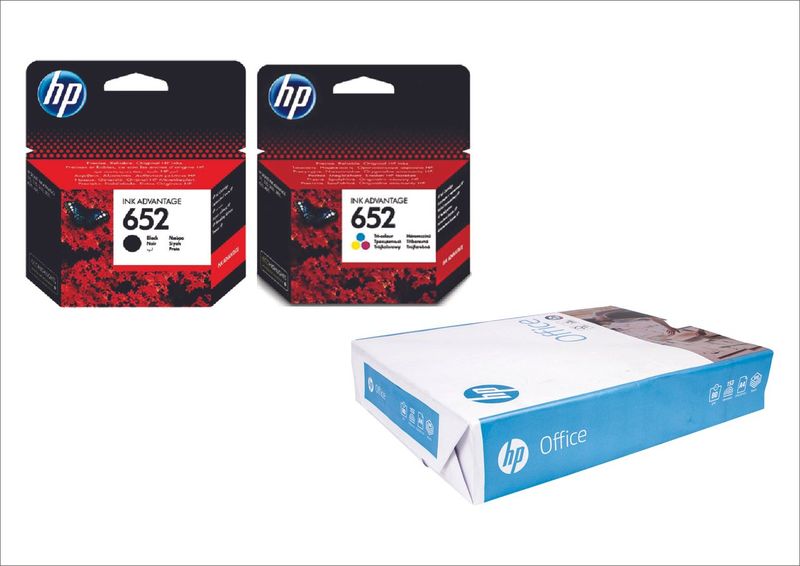 HP 652 Black &amp; Color Ink and Paper Bundle