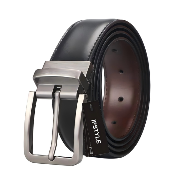 IPSTYLE Men's Leather Reversible Belt, Rotate Black Buckle