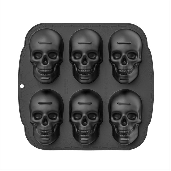 Halloween Skull Cake Pan Silicone Mold, 6 Cavities Pirate Skull,Black