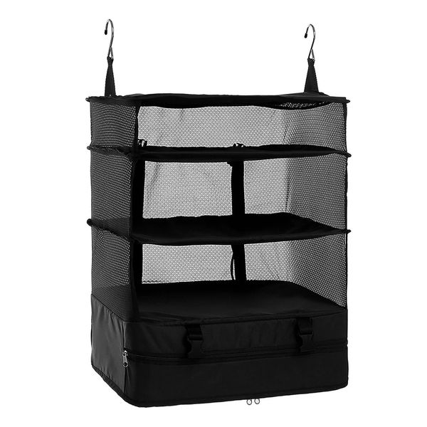 Portable Foldable 4 Tier Closet Organizer, X-Large Capacity with 2 Hooks