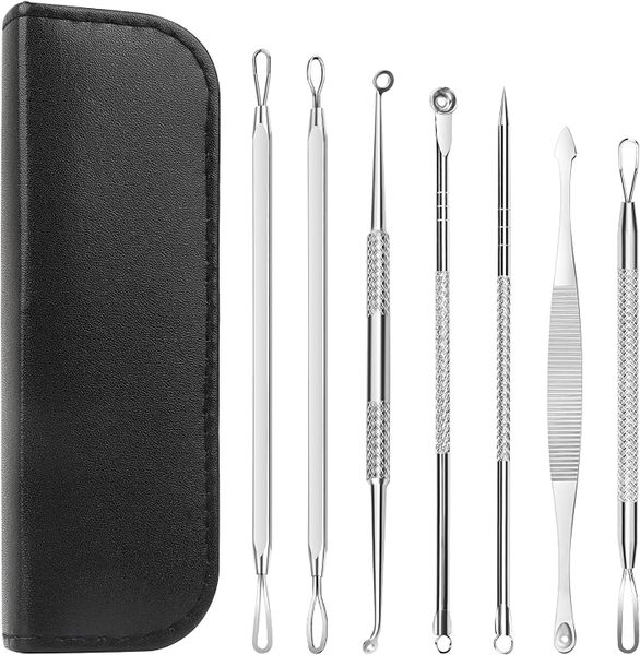 7 Piece Blackhead Acne Remover Pimple Needle - Silver