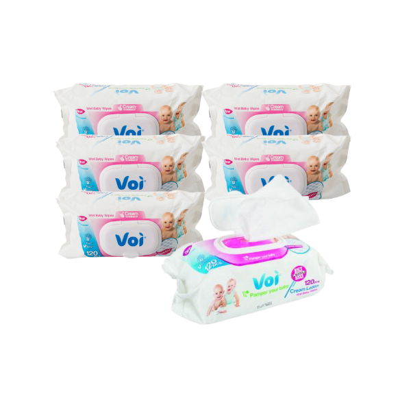 6-pack Voi Wet-Wipes 120 Piece (16x19cm Honeycomb)
