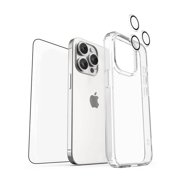 3in1 Clear Case+Tempered Glass+Camera Lens compatible with Iphone 15 Pro