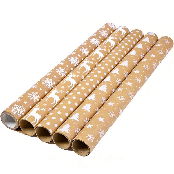 5 Rolls Christmas Wrapping Paper Gift Wrapping Paper Roll - 43x300cm
