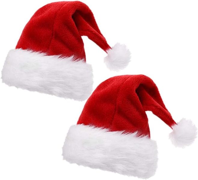 2 Pieces Santa Hats, Fluffy Red Christmas Hats set.