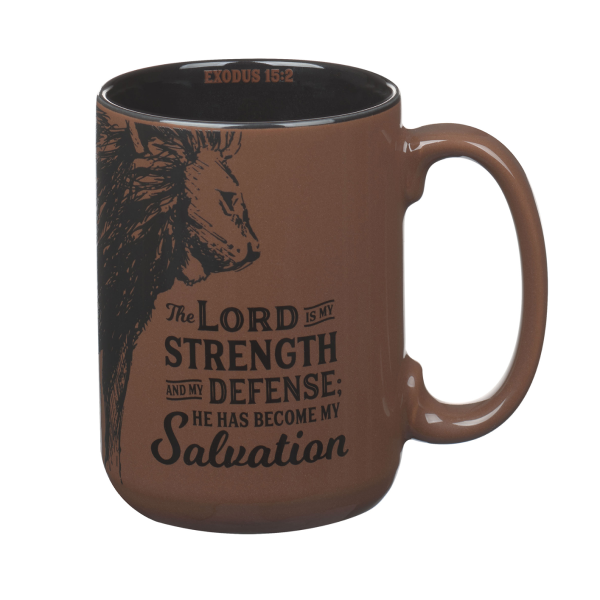 Brown Ceramic Mug - The Lord Is My Strength and My Defense