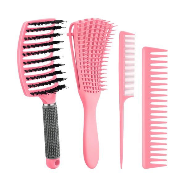 Kingdushi Vented Detangling Brush Set For Thick Curly Wet Dry Hair - 4Pack