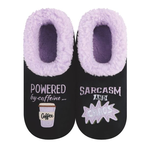 Snoozies Womens Fleece Slippers Coffee &amp; Sarcasm - Soft Non-Skid Sole