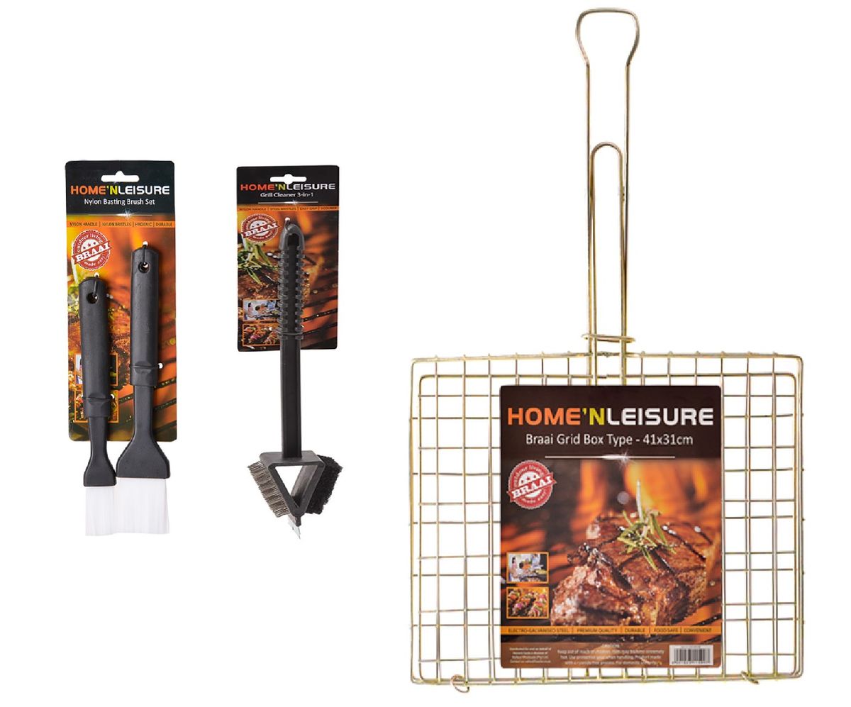 BBQ Basting Brushes 2 Piece + Grill Cleaner 37cm 3 In 1 + Metal Braai
