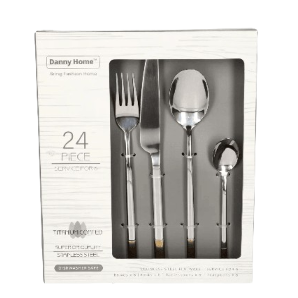 24 Piece Silver with Gold Stainless Steel Cutlery Set