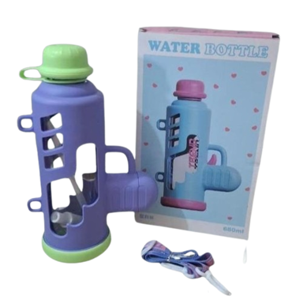 Water Bottle with Straw and Strap Suitable for Children ,With a Gun Design.