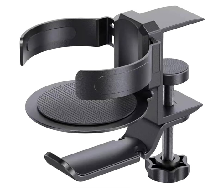 Desktop Cup Holder Clip Black 2 in 1 - Under Desk Headphone Holder