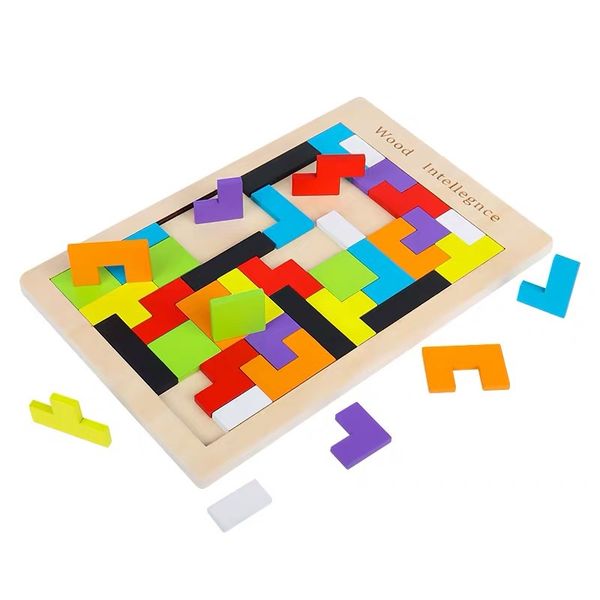 Wooden Tetris Puzzle Toy - Educational Brain Teaser for Kids 2-6+ Years