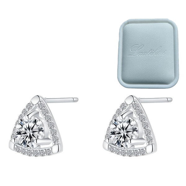 1CT Moissanite Stud Earrings Triangle Frame - 3 Prong S925 Sterling Silver