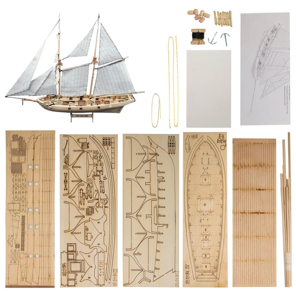 H.M.S. Halcon DIY Wooden Assembly Sailing Ship Model - Scale 1:100