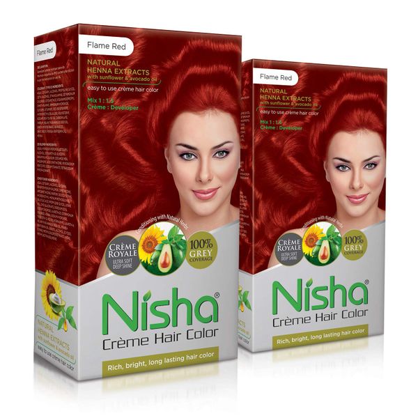 Nisha Creme Hair Colour Pack with Brush and Conditioner Flame Red - 2 Pack