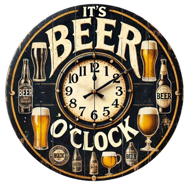 Beer O'Clock Simulated Clock Vintage Round Metal Wall Bar Sign 20cm