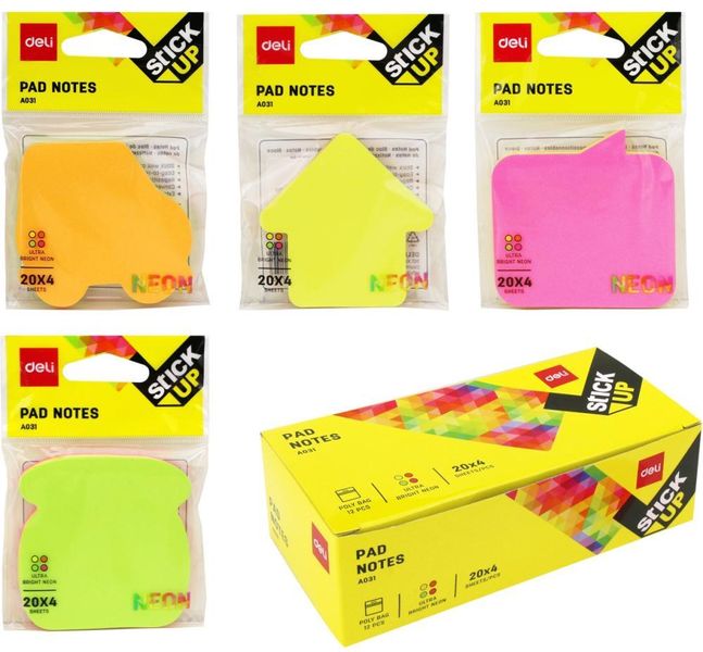 DELI Sticky Notes 76x76 - Assorted Shapes - 12 Packs (A03202)