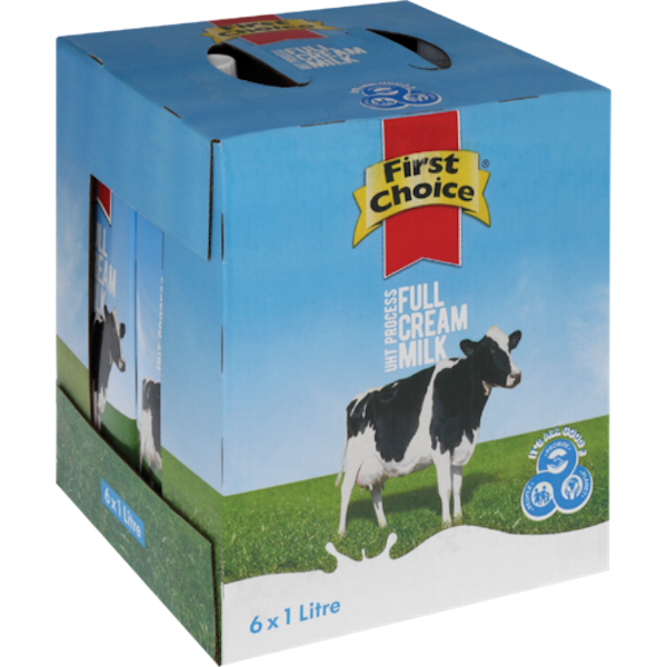 First Choice Full Cream Long Life Milk (6 x 1L)