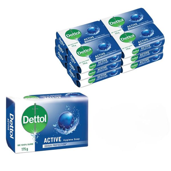 Dettol 12 x 175g, Hygiene Soap, Hand &amp; Body, Active