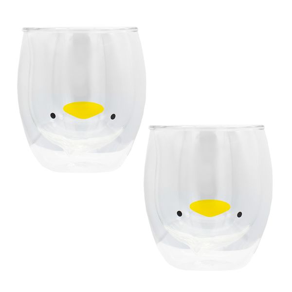 Duck Shaped Double Walled Glass Mug - Set of 2
